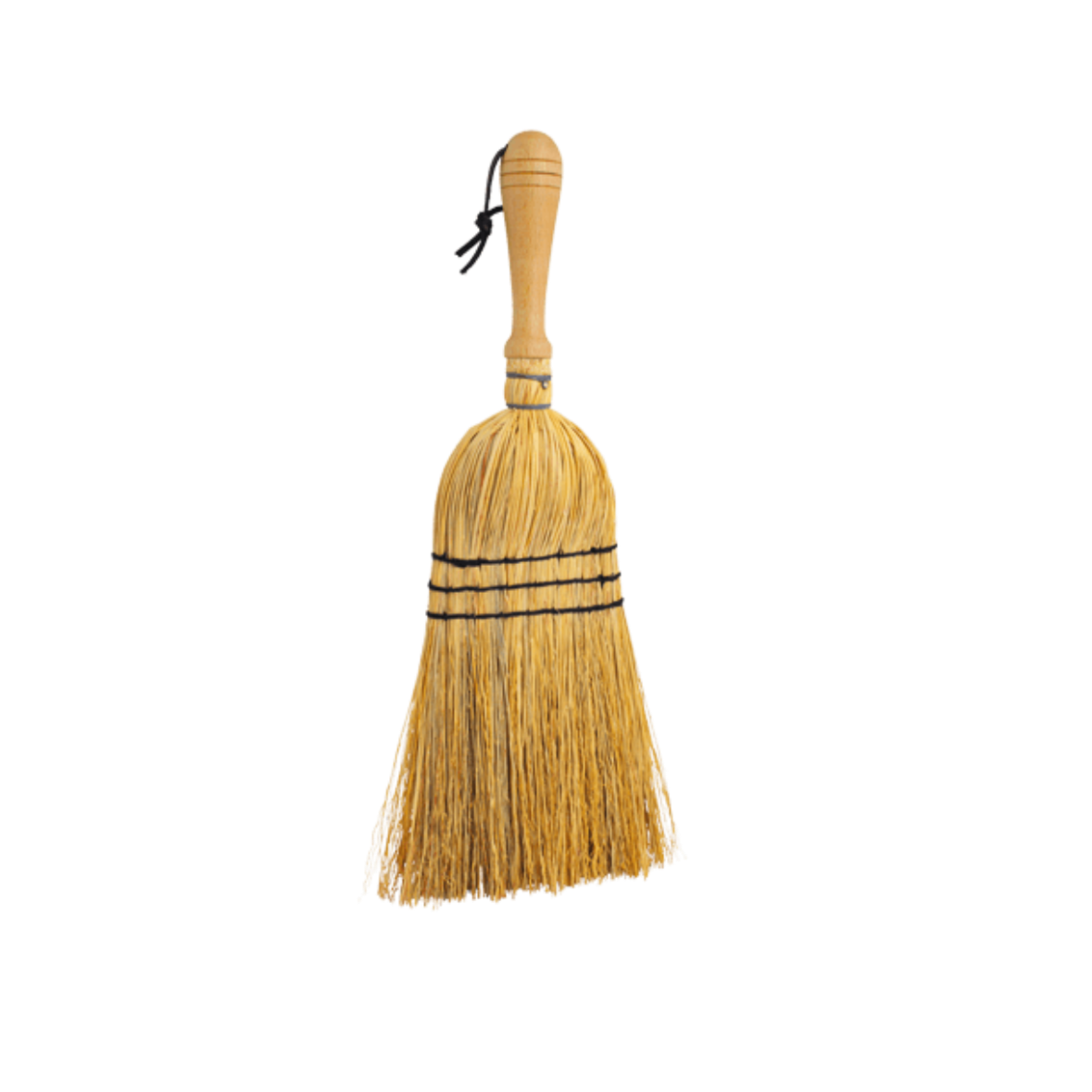 Wood Handle Straw Hand Brush - Black Stitching